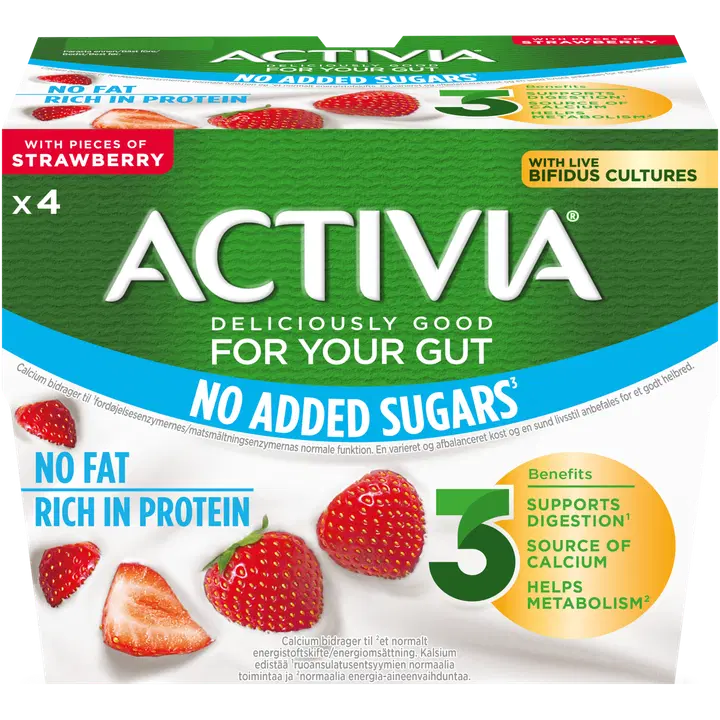 Danone Activia Jogurtti Mansikka Ei lisättyä sokeria 0% rasvaa 4 x 125 g