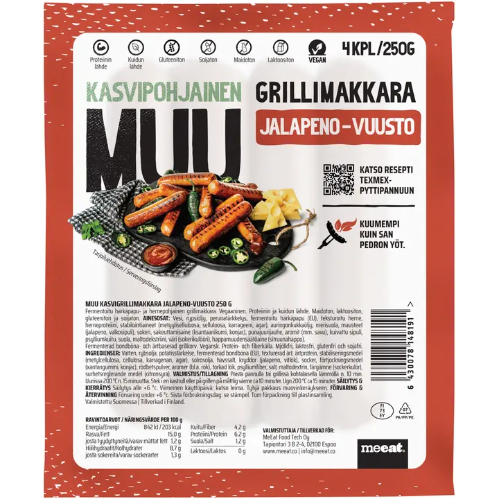MUU Kasvigrillimakkara Jalapeno-vuusto 250 g