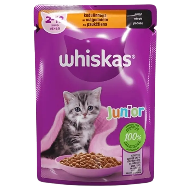 Whiskas Juunior 85g märgtoit kodulinnuga