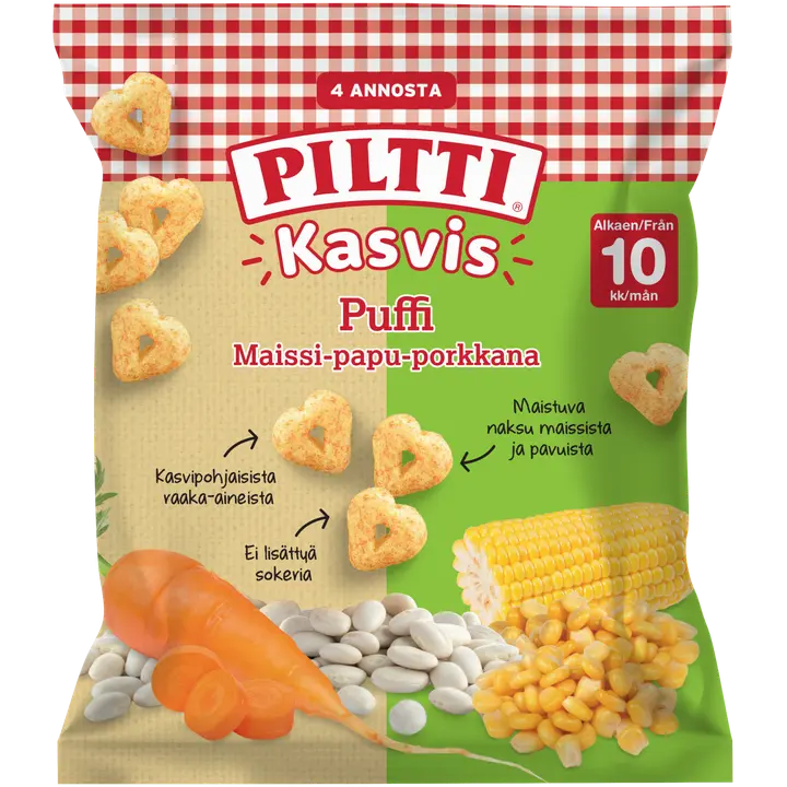 Piltti Kasvis Puffi 28g Maissi-papu-porkkananaksuja 10kk