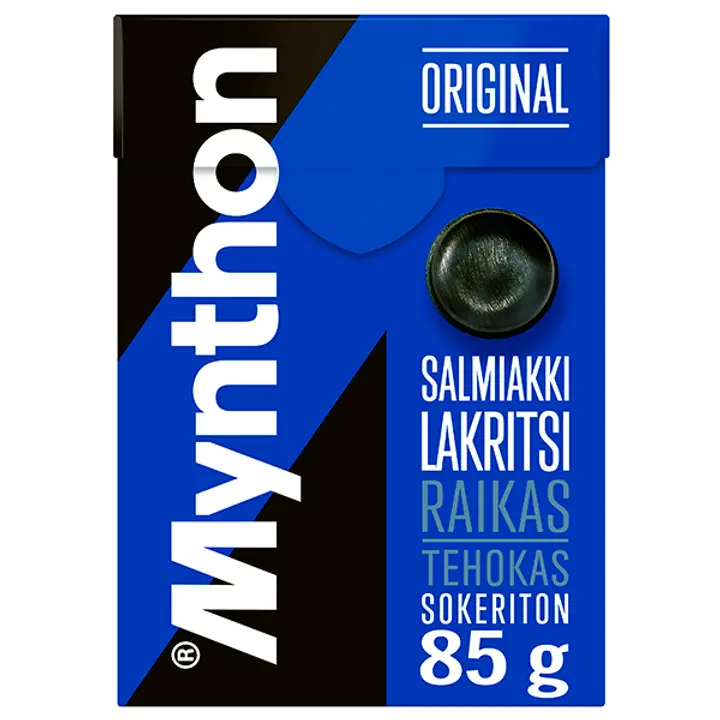 Mynthon Original Salmiakki-Lakritsi sokeriton kurkkupastilli 85g