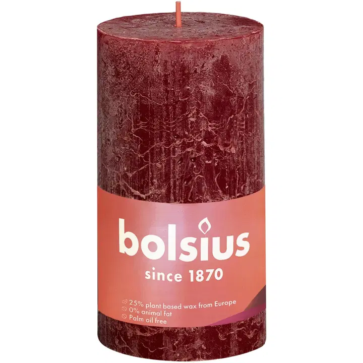 Bolsius – rustiikkinen pöytäkynttilä – viininpunainen – 13 cm