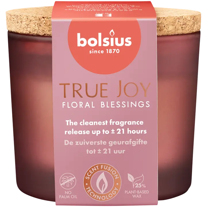 Bolsius – tuoksukynttilä, korkkikansi – pinkki – Floral Blessings