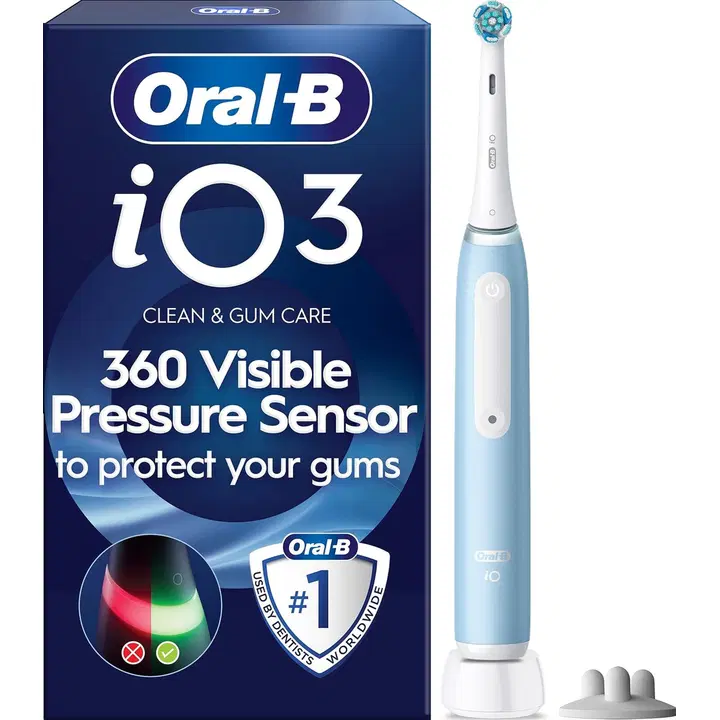 Oral-B iO3 Clean& Gum Care Ice Blue sähköhammasharja + simple Refill holder