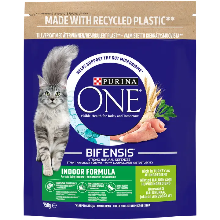 Purina One 750g Indoor Formula, sisältää Runsaasti Kalkkunaa kissanruoka