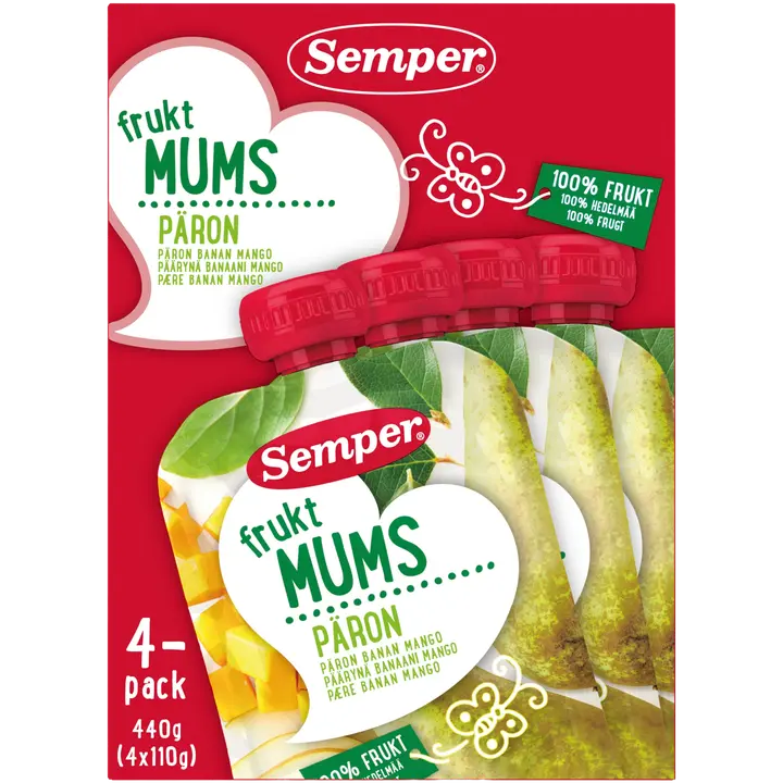 4 x Semper Fruktmums Päärynä 6kk hedelmäsose 110g