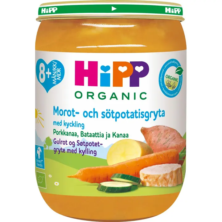 Hipp 190g Luomu Porkkanaa, Bataattia ja Kanaa 8 kk