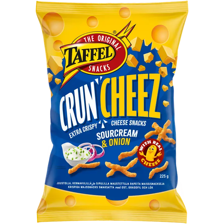 Taffel CrunCheez sourcream & onion maustettu juustosnacks 225g