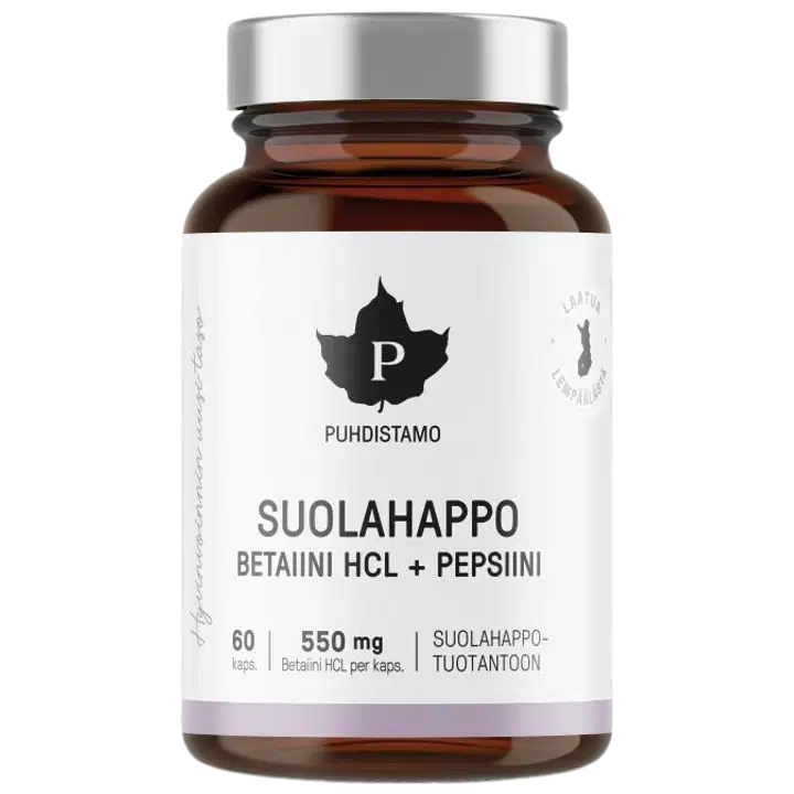 Puhdistamo Betaine HCL -suolahappo 60 kapselia
