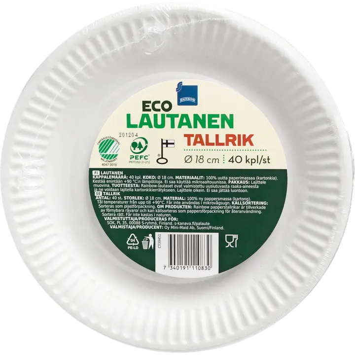 Rainbow Eco lautanen 18cm 40kpl
