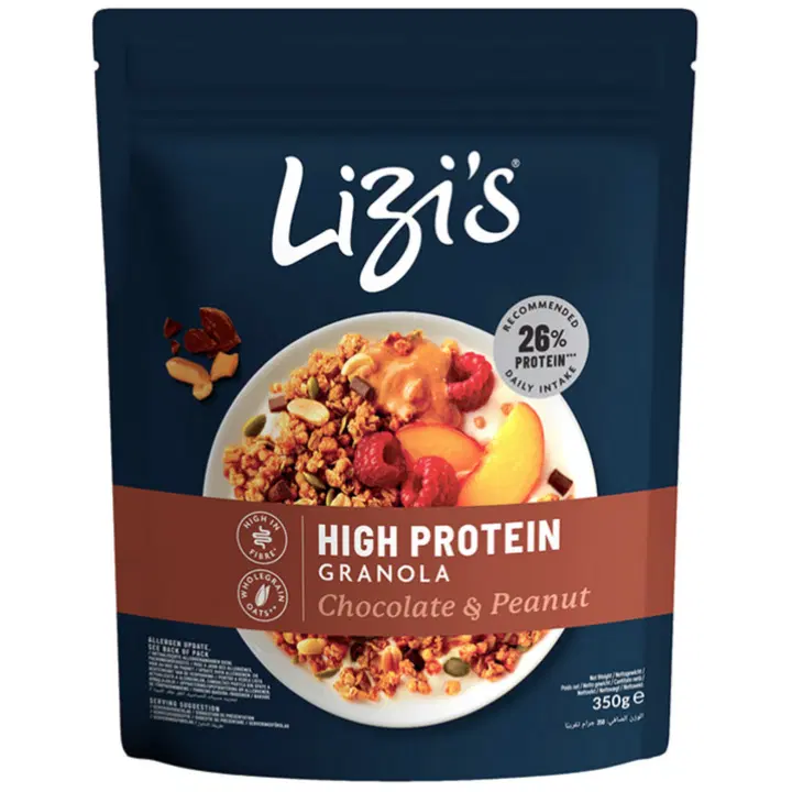 Lizi’s granola kõrge valgusisaldusega müsli šokolaadi ja maapähkliga 350g