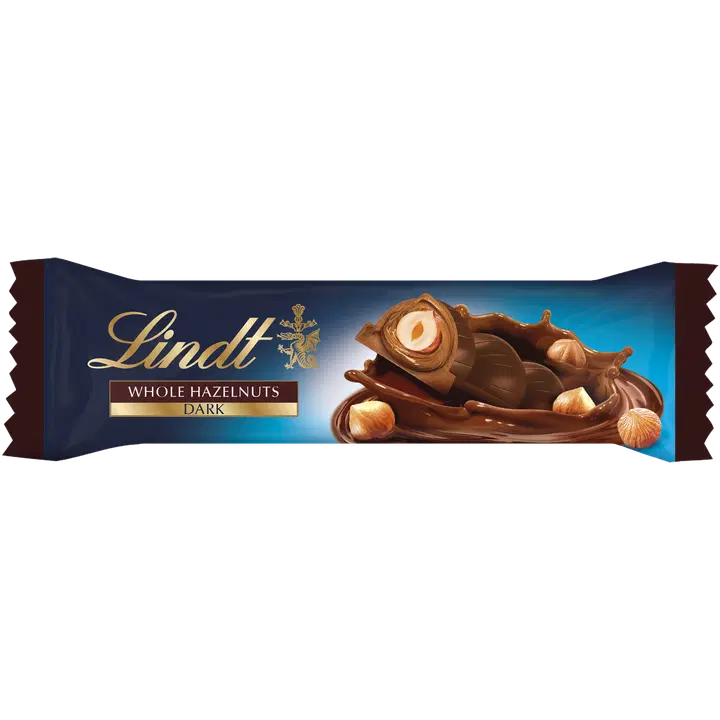 Lindt tummasuklaapatukka hasselpähkinätäytteellä ja kokonaisilla hasselpähkinöillä 35g