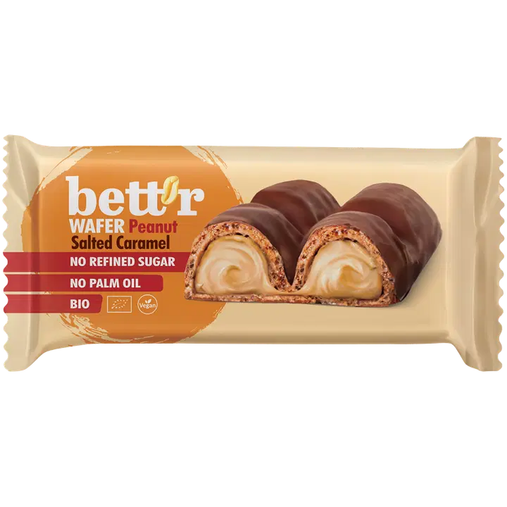 Bett'r Luomu Suklaakuorrutteinen vohvelipatukka maapähkinäkreemitäytteellä 33g