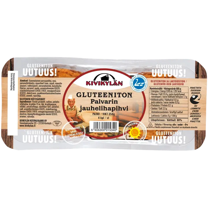 Kivikylän Palvarin Gluteeniton Jauhelihapihvi 250 g