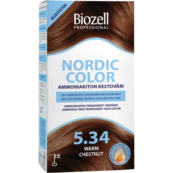 Biozell Professional Nordic Color ammoniakiton kestoväri Warm Chestnut 5.34 2x60ml