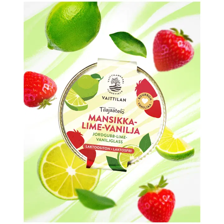 Vaittilan Mansikka-Lime-Vaniljajäätelö LAKTOOSITON 500 ml