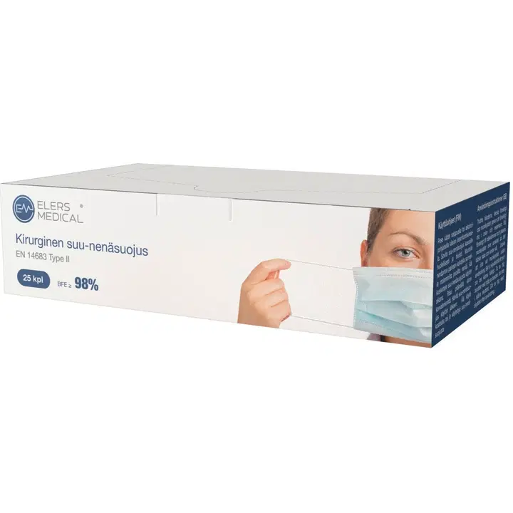 ELERS MEDICAL kirurginen suu-nenäsuojus korvalenkeillä, type II, 25kpl/ltk