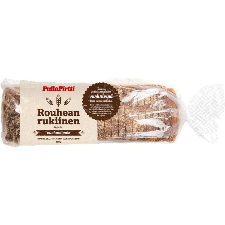 Pulla-Pirtti Rouhean rukiinen vuokaviipale 850 g laktoositon runsaskuituinen viipaloitu ruisvuoka