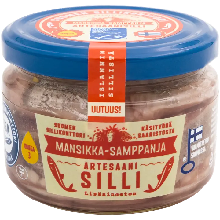 Suomen Sillikonttori mansikka-samppanja Artesaani-silli 280g / 140g MSC