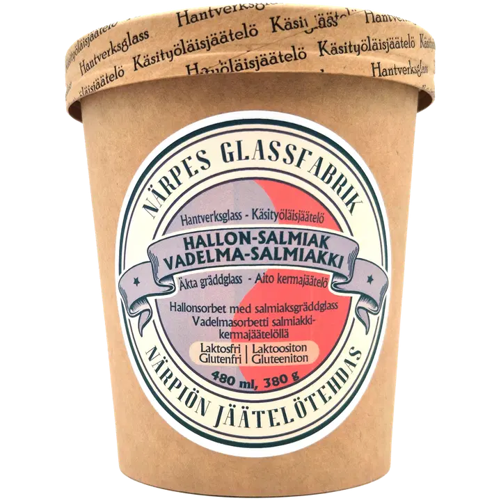 Närpes Glassfabrik jäätelötehdas vadelma-salmiakkijäätelö laktoositon 480 ml 380 g