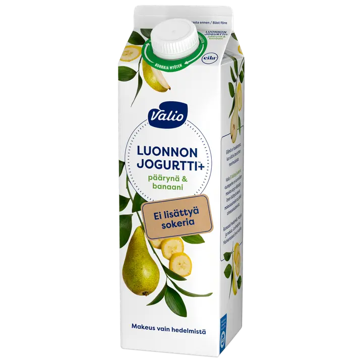 Valio Luonnonjogurtti+™ päärynä & banaani 1 kg ei lisättyä sokeria, laktoositon