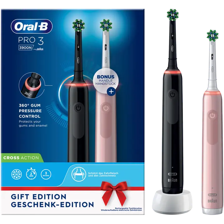 Pro3 3900 Duo Sähköhammasharja Musta + Vaaleanpunainen
