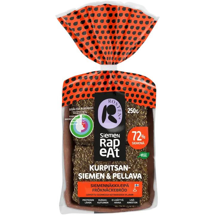 Leipomo Rosten Siemenrapeat Kurpitsa & Pellava siemennäkkileipä 12kpl 250g