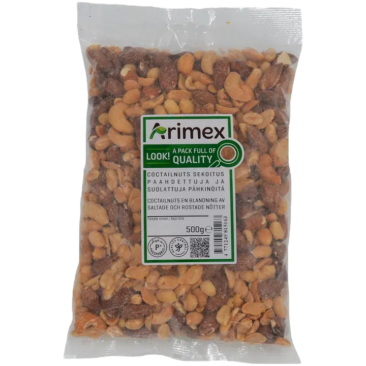 Arimex Cocktail nuts sekoitus paahdettuja ja suolattuja pähkinöitä 500g
