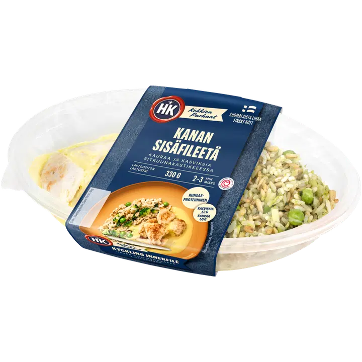 HK Kokkien Parhaat Kanan sisäfileetä, kauraa ja kasviksia sitruunakastikkeessa 330g