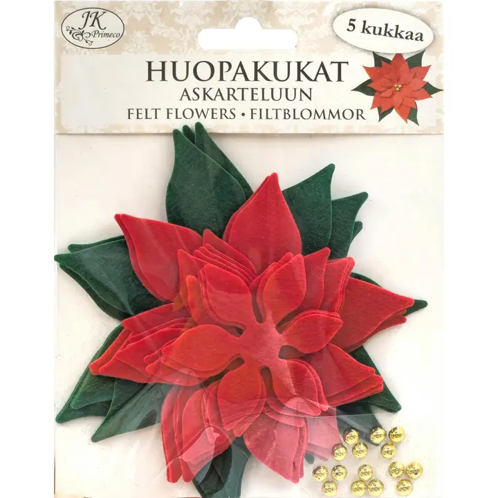 J.K. Primeco Huopakoriste Joulutähti punainen 5kpl