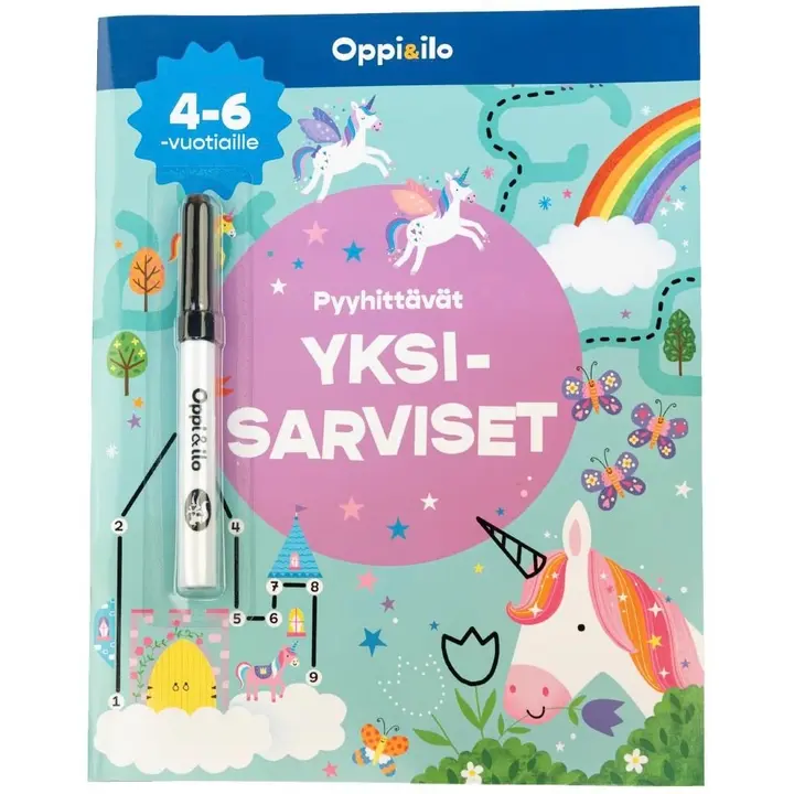 Pyyhittävät Yksisarviset -puuhakirja 4-6 v