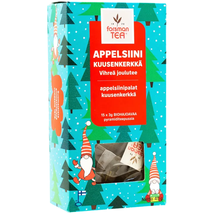 Forsman Pyramid Appelsiini Kuusenkerkkä maustettu vihreä tee 15x3g