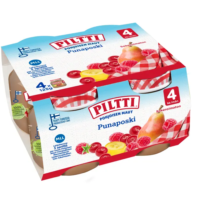 4xPiltti 4x125g Pohjoisen maut Punaposki marja- ja hedelmäsose 4kk