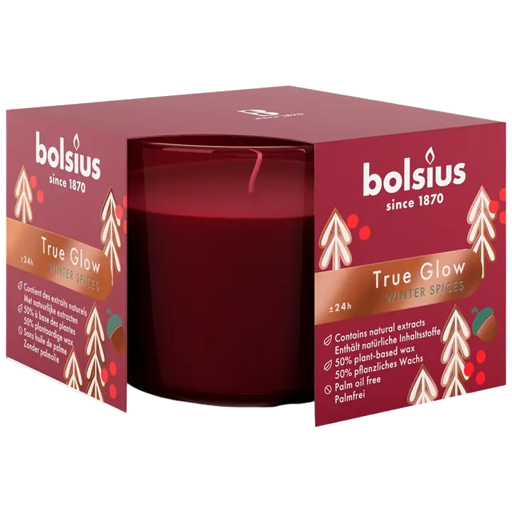 Bolsius True Scents – tuoksukynttilä lasissa – Winter Spices – punainen – suuri
