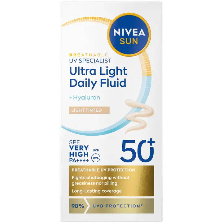 NIVEA SUN 40ml UV Face Specialist Ultra Light Daily Fluid Light Tinted SK50+ - sävyttävä aurinkosuojavoide