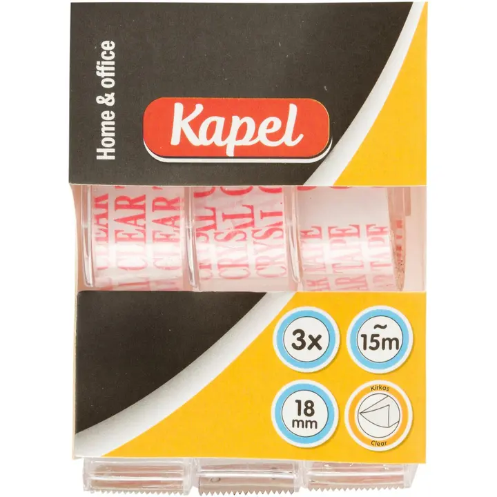 Kapel teippi telineessä kirkas 18 mm x 15,2 m 3 kpl
