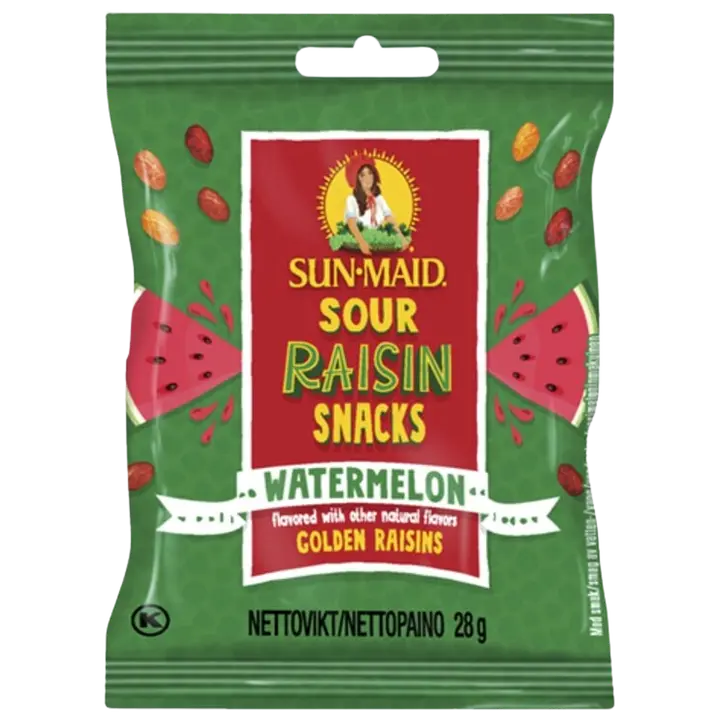 Sun-Maid Sour Raisin Snacks Watermelon - vesimeloninmakuisia kirpeitä rusinoita 28g
