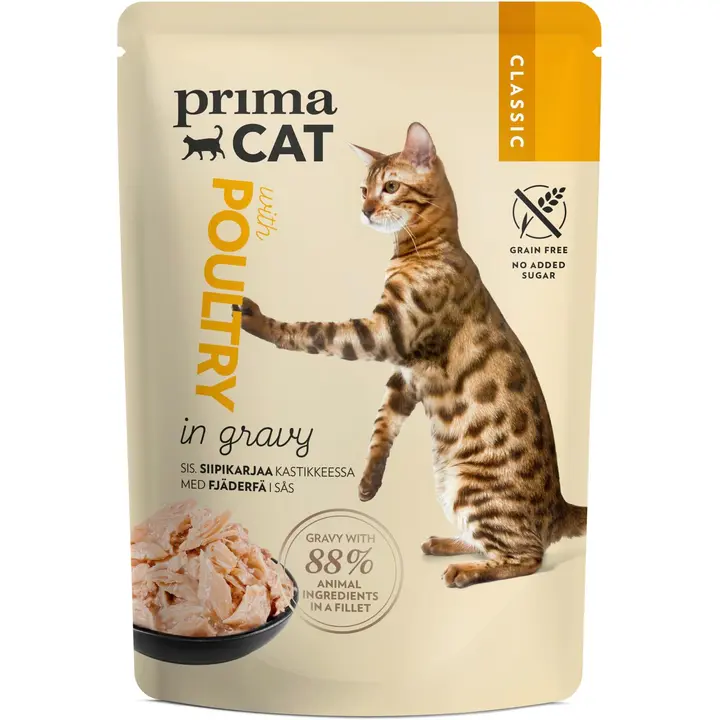 Prima Cat täissööt kassidele kastmes linnulihaga 85g
