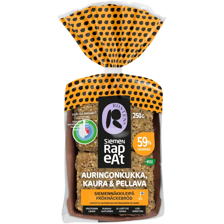 Rosten Auringonkukka, kaura & pellava siemennäkkileipä 12kpl 250g
