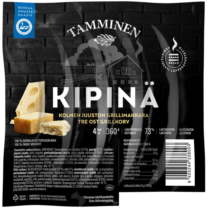 Tamminen Kipinä® kolmen juuston grillimakkara 4kpl 360g