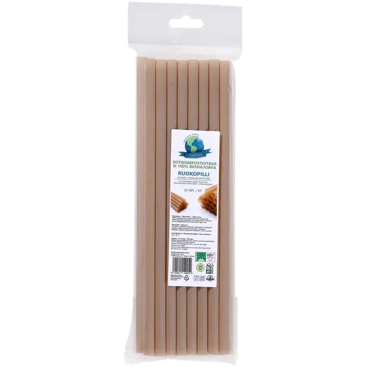 SaveGaia kompostoitava ja biohajoava ruokopilli 8x210mm 25kpl