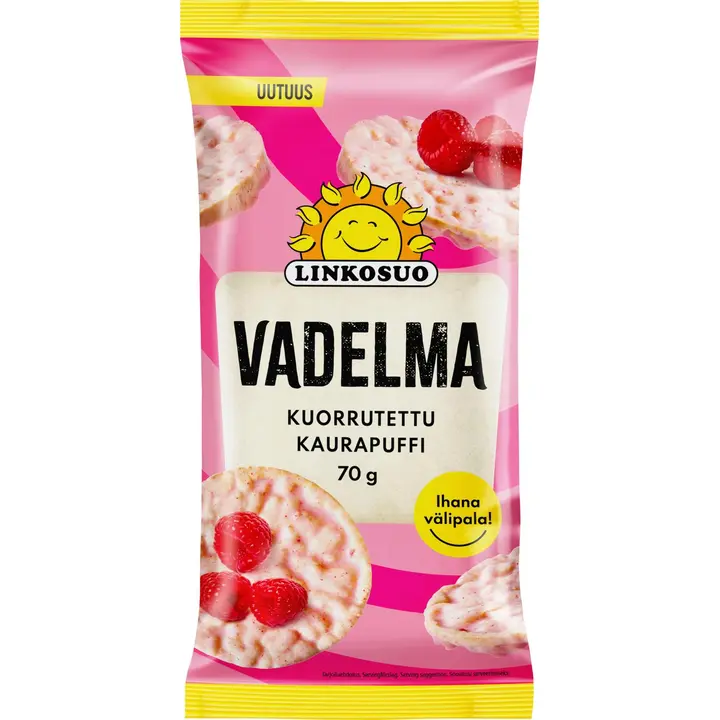 Linkosuo kuorrutettu kaurapuffi vadelma 70g