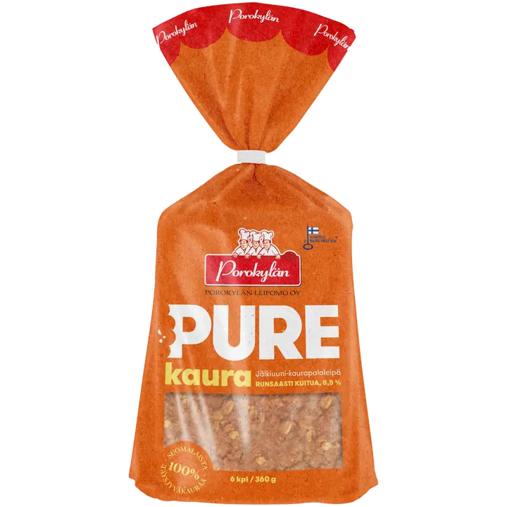 Porokylän Pure Kaura 6 kpl / 360 g jälkiuuni Kaurapalaleipä.