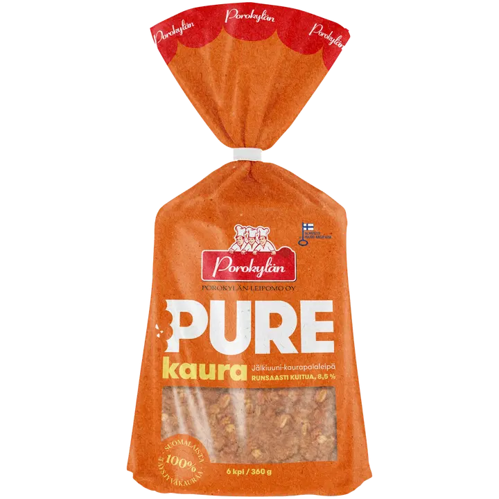 Porokylän Pure Kaura 6 kpl / 360 g jälkiuuni Kaurapalaleipä.