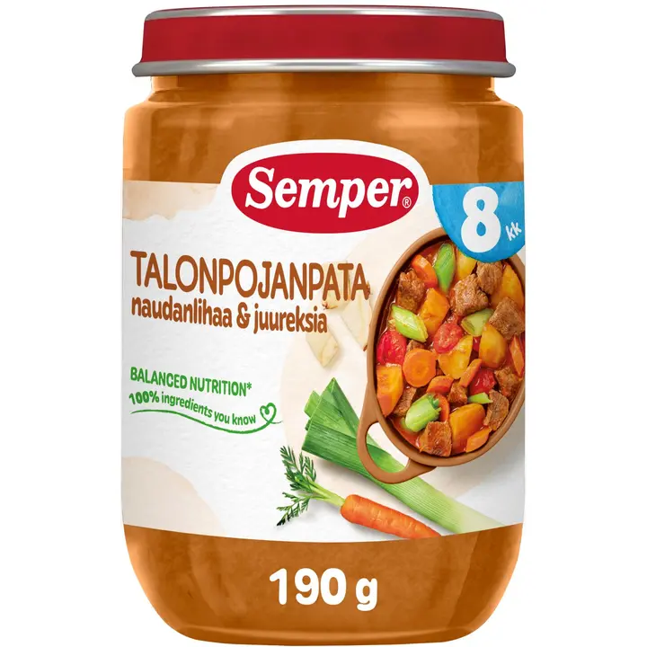 Semper Talonpojanpata naudanlihaa & juureksia 8kk lastenateria 190g