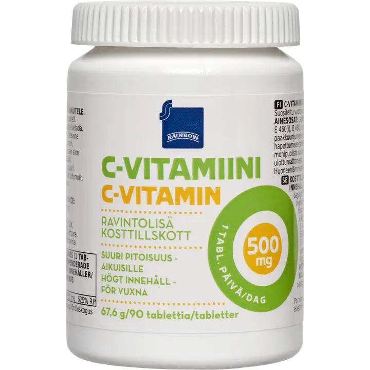 Rainbow C-vitamiini 500mg ravintolisä suuri pitoisuus aikuisille 67,6 g/90 tablettia