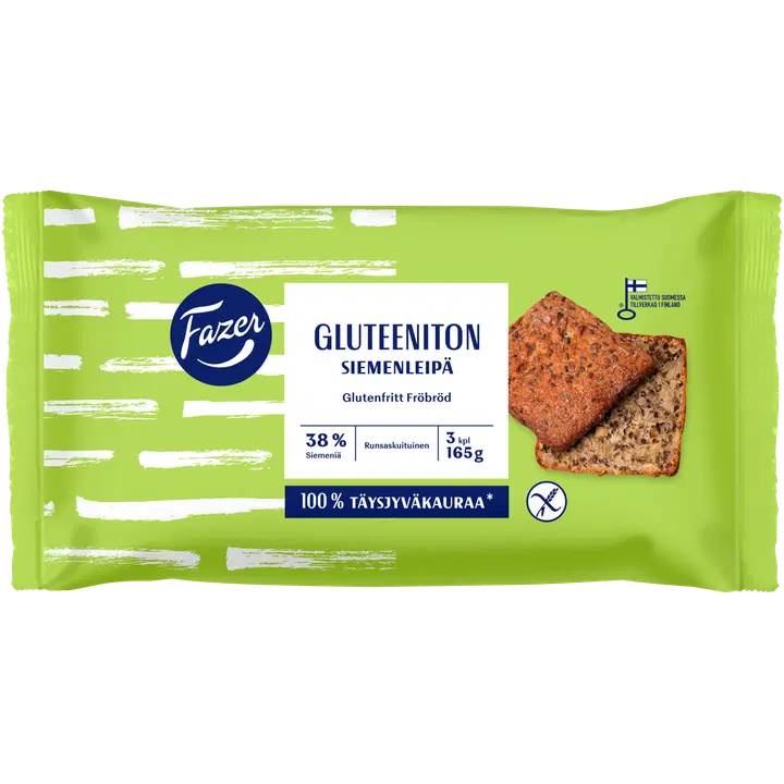 Fazer Gluteeniton Siemenleipä 3kpl 165g, kypsäpakaste