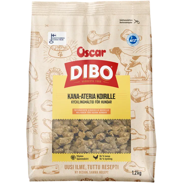 DIBO Kana-ateria koirille täysravinto 1,2kg