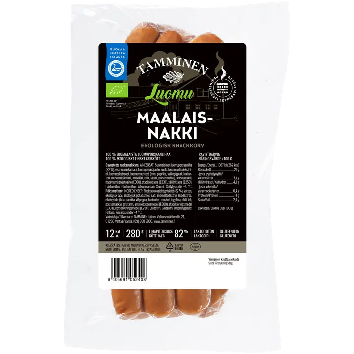 Tamminen Luomu Maalaisnakki 12kpl/280g