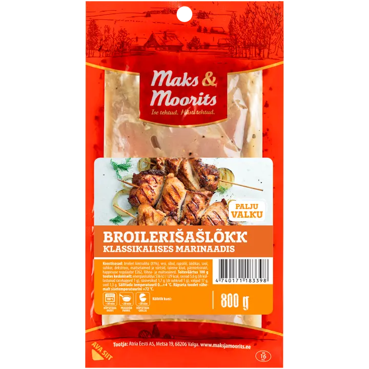 Maks ja Moorits Broilerišašlõkk Klassik.Marinaadis 800G